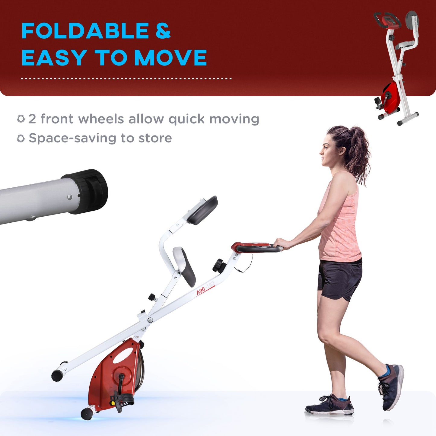 Folding Exercise Bike with 8 Levels of Magnetic Resistance, Indoor Stationary Bike, X Bike, LCD Monitor, for Cardio Workout, Red