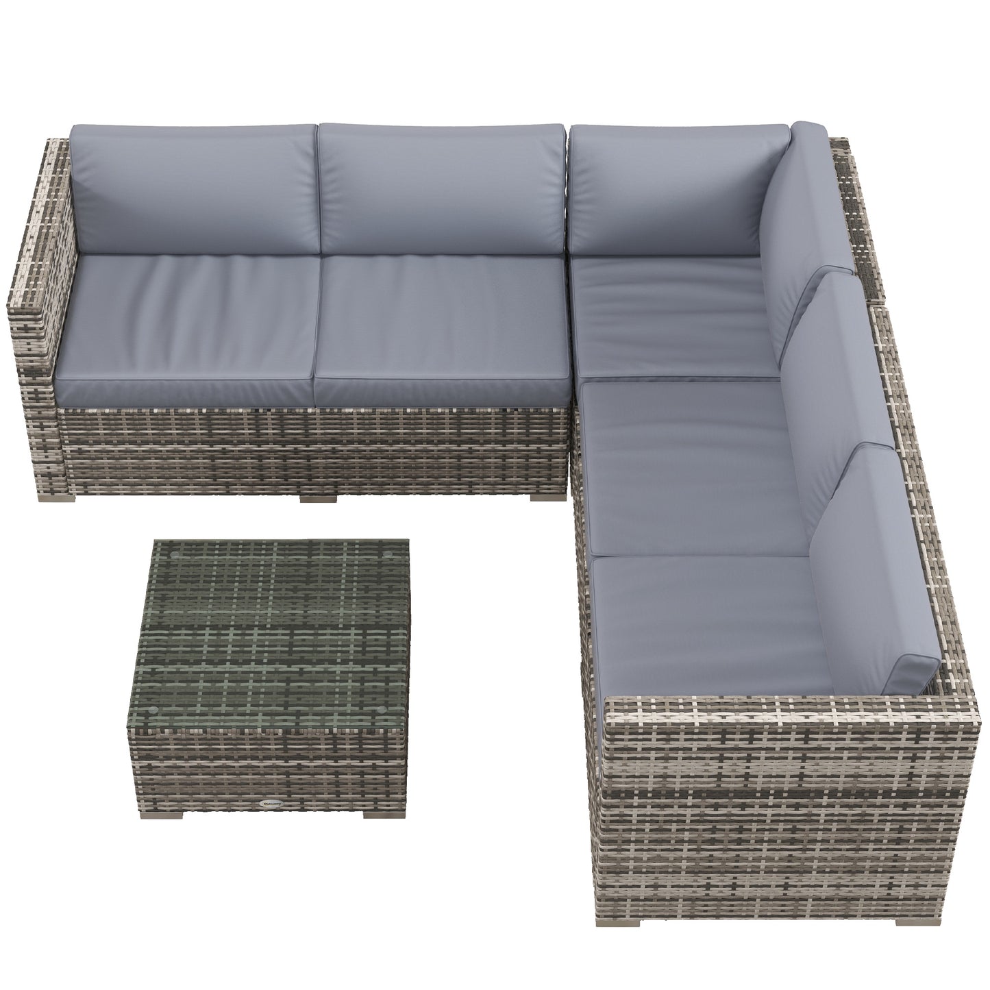 Outsunny 4 Pieces Rattan Wicker Outdoor Conversation Furniture Set w/ Corner Sofa Loveseats Coffee Table Cushions, Grey