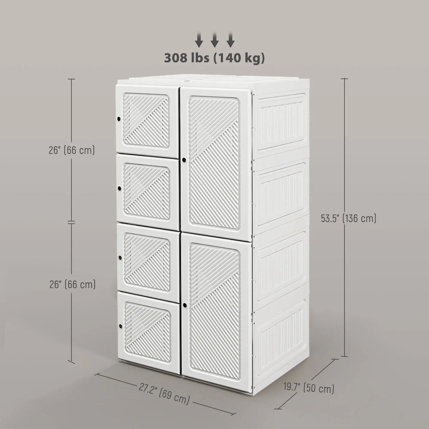 Portable Wardrobe, Foldable, Clothes Storage Organzier with 8 Compartments, Magnet Doors, White