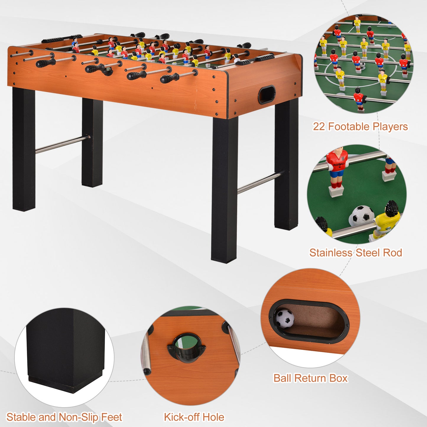 Foosball Table, 48'' Wooden Soccer Game Table, w/ 8 Rods, 2 Balls Suit for 4 Players Perfect for Arcades, Pub, Game Room