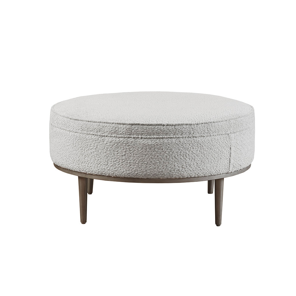 Round Boucle-Like Upholstered Cocktail Ottoman, Gray