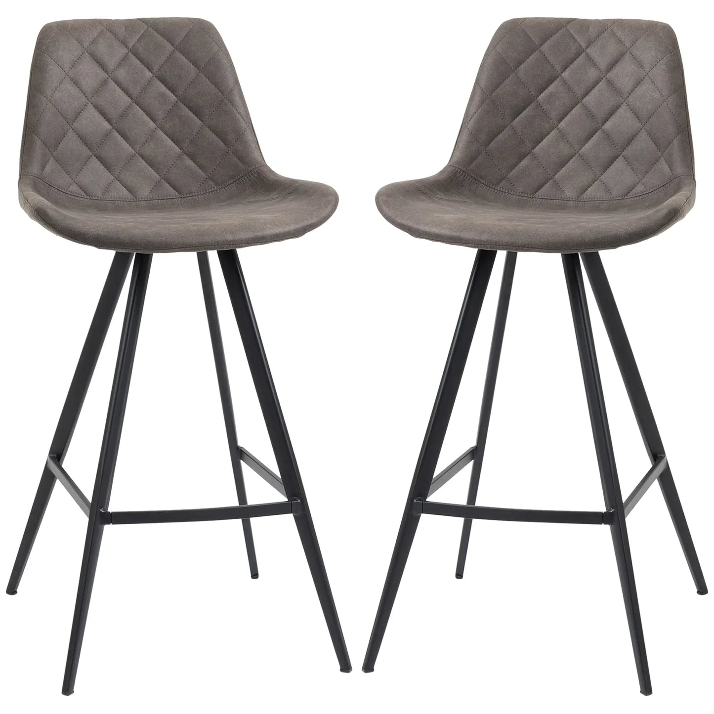 Set of 2 Microfiber Cloth Bar Stools, Multi-functional,Metal Leg Padded Cushion Seat , in Charcoal Grey