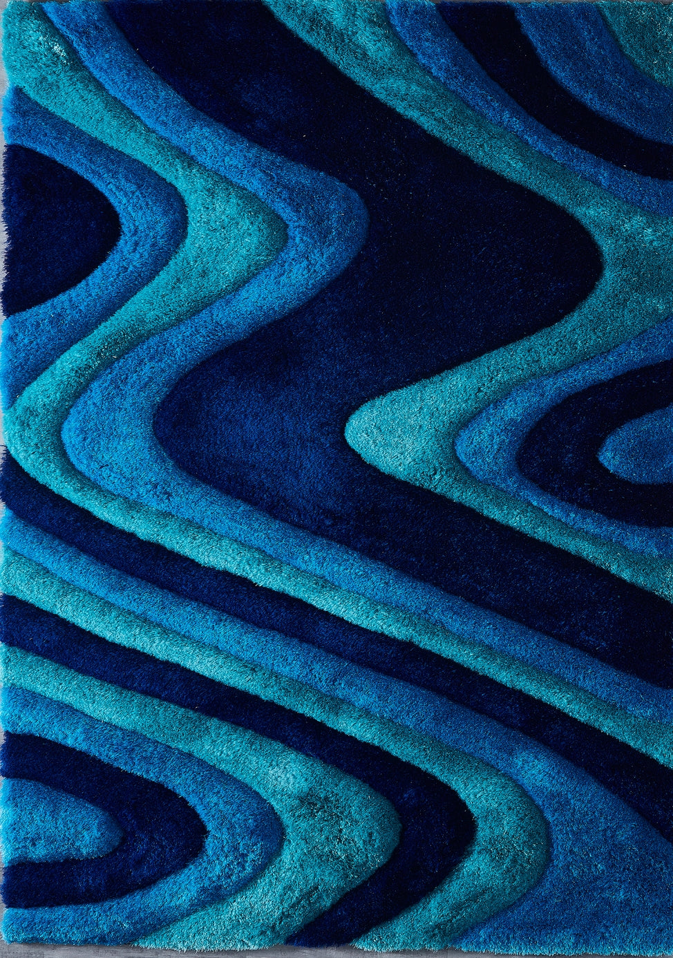 3D Shaggy Hand Tufted Area Rug - Blue-Ocean Current