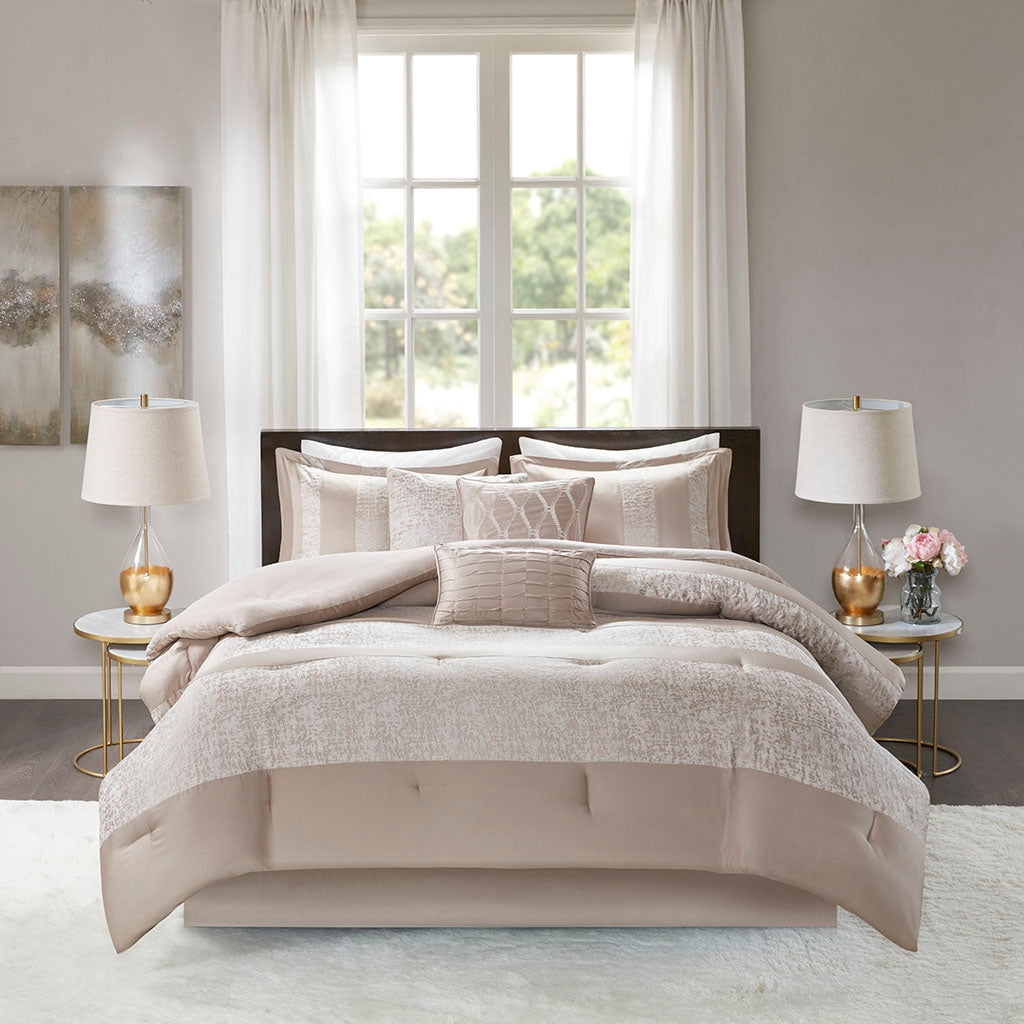 Textured Chennile 7-Piece Comforter Set, Neutral Taupe