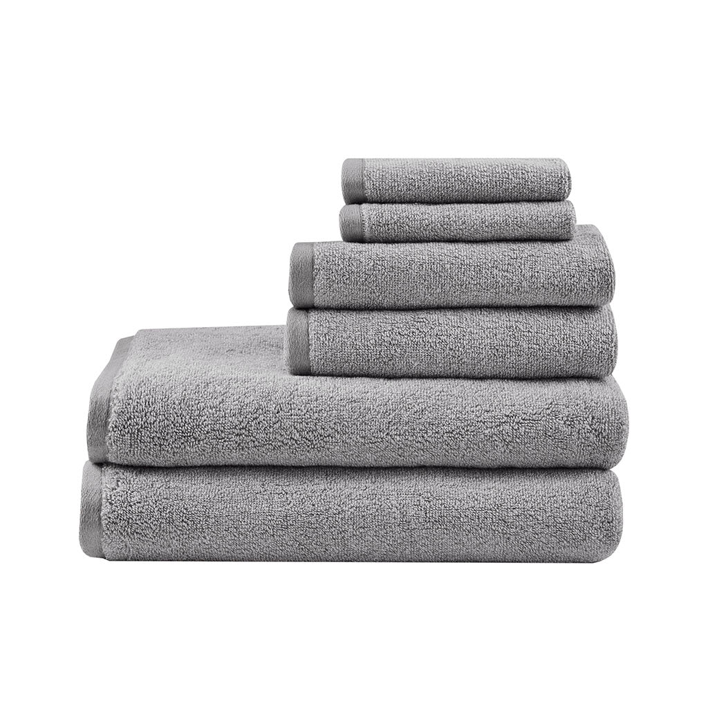 100% Cotton Dobby Yarn Dyed 6-Piece Bath Towels GREY