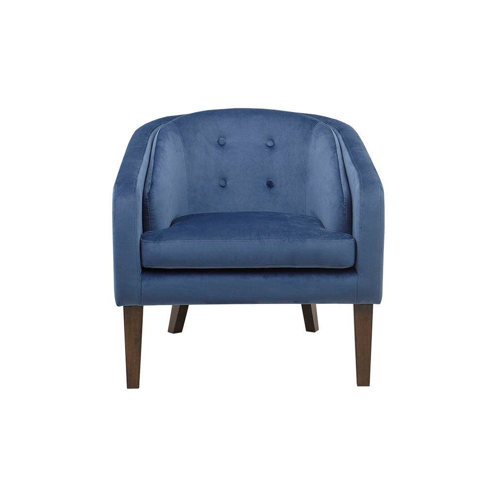 Tufted Mid-Centruy Barrel Accent Chair, Blue Velvet