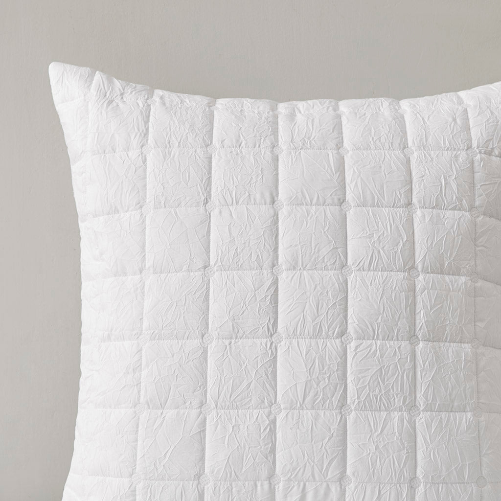 Crushed Microfiber Quilted Euro Sham Cover, White (One Size)