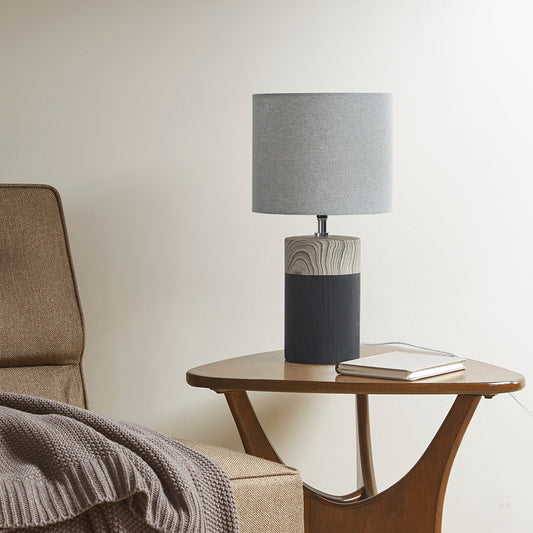 Mid-Century Wood Grain Table Lamp, Matte Black