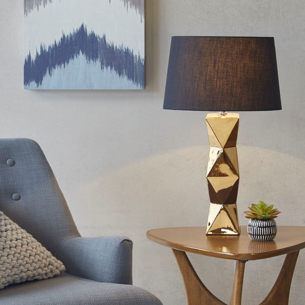 Tali Geometric Ceramic Table Lamp, Gold