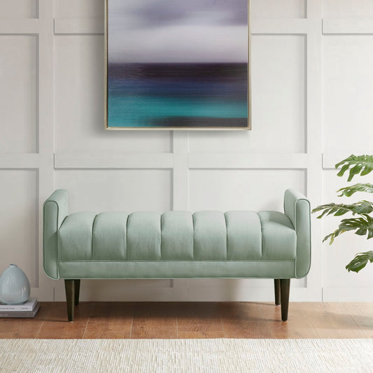 Velvet Upholstered Modern Accent Bench, Seafoam Green