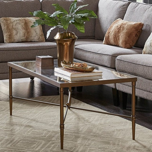 Bronze Metal Coffee Table with Tempered Glass Top