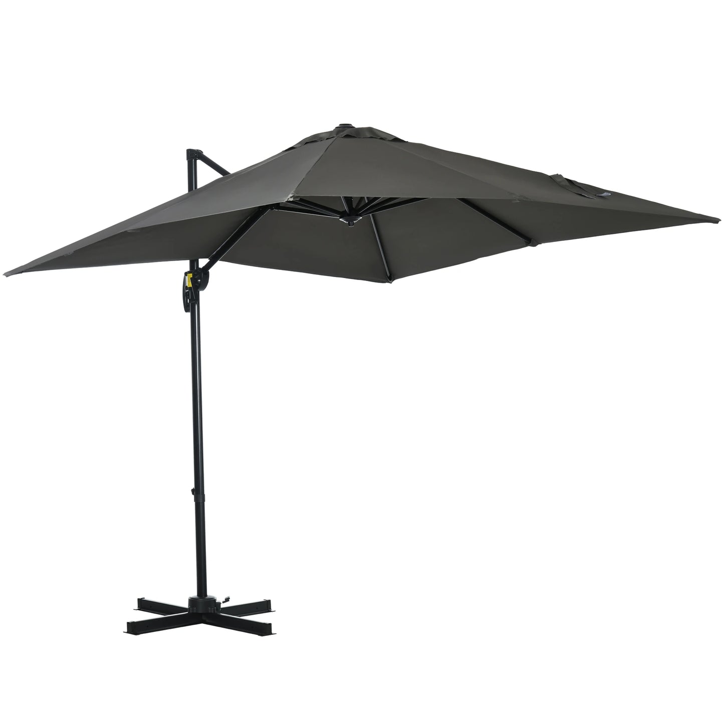 8' x 8' Square Patio Hanging Offset Umbrella with 360° Rotation, Aluminum, Crank & Tilt, with Cross Base, Grey