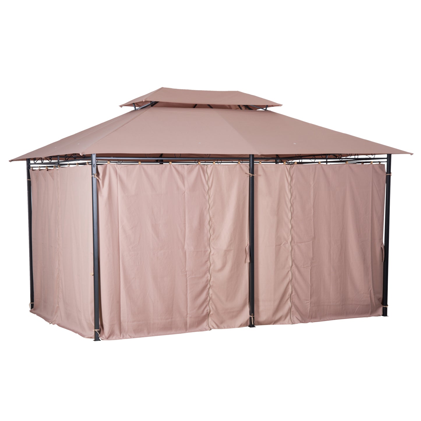 13'L x 10'W x 9.2'H Patio Gazebo Outdoor 2-Tiers Garden Canopy Yard Sunshade Shelter with Curtains Khaki