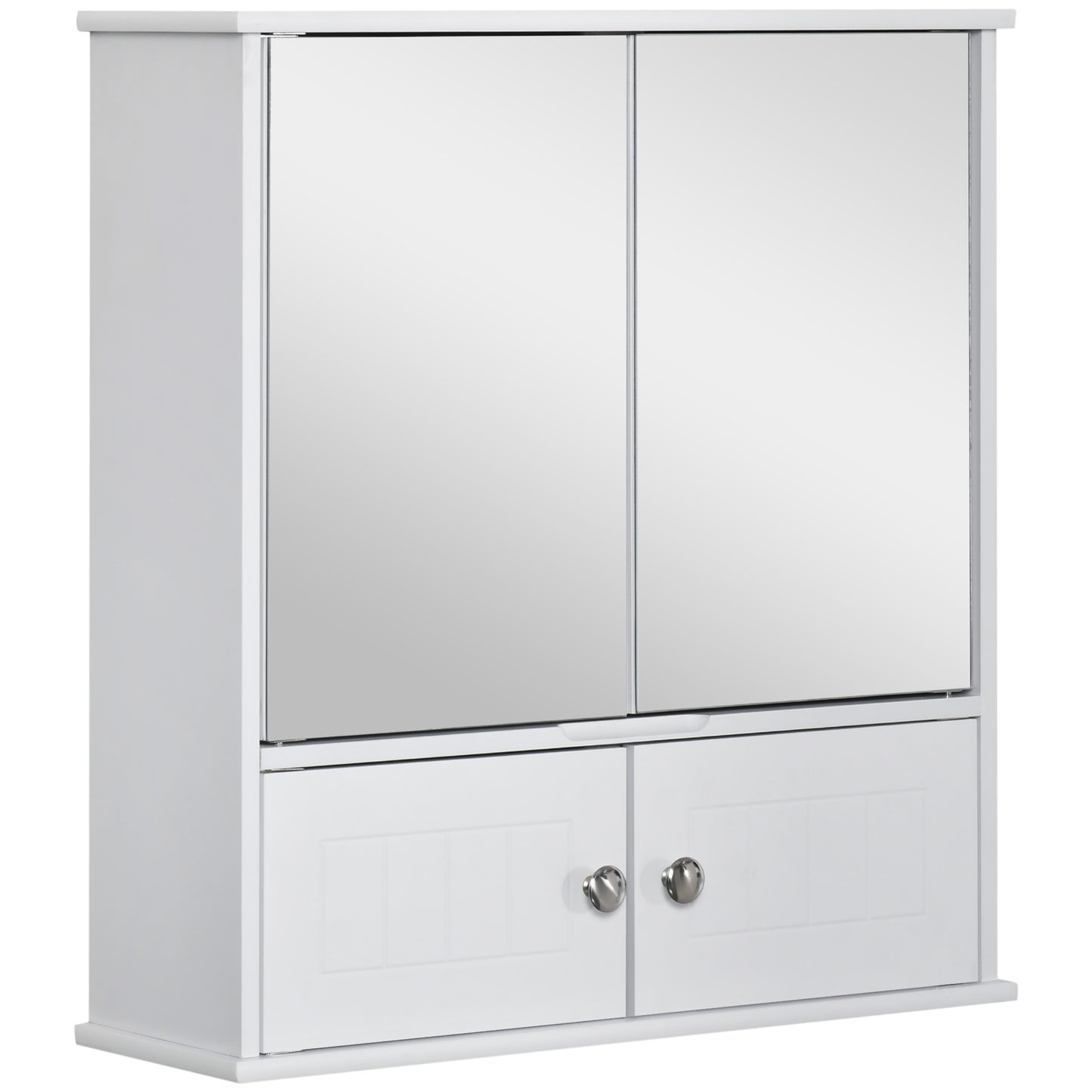 kleankin Bathroom Mirror Cabinet, Wall Mounted Medicine Cabinet, Storage Cupboard with Double Doors and Adjustable Shelf, White