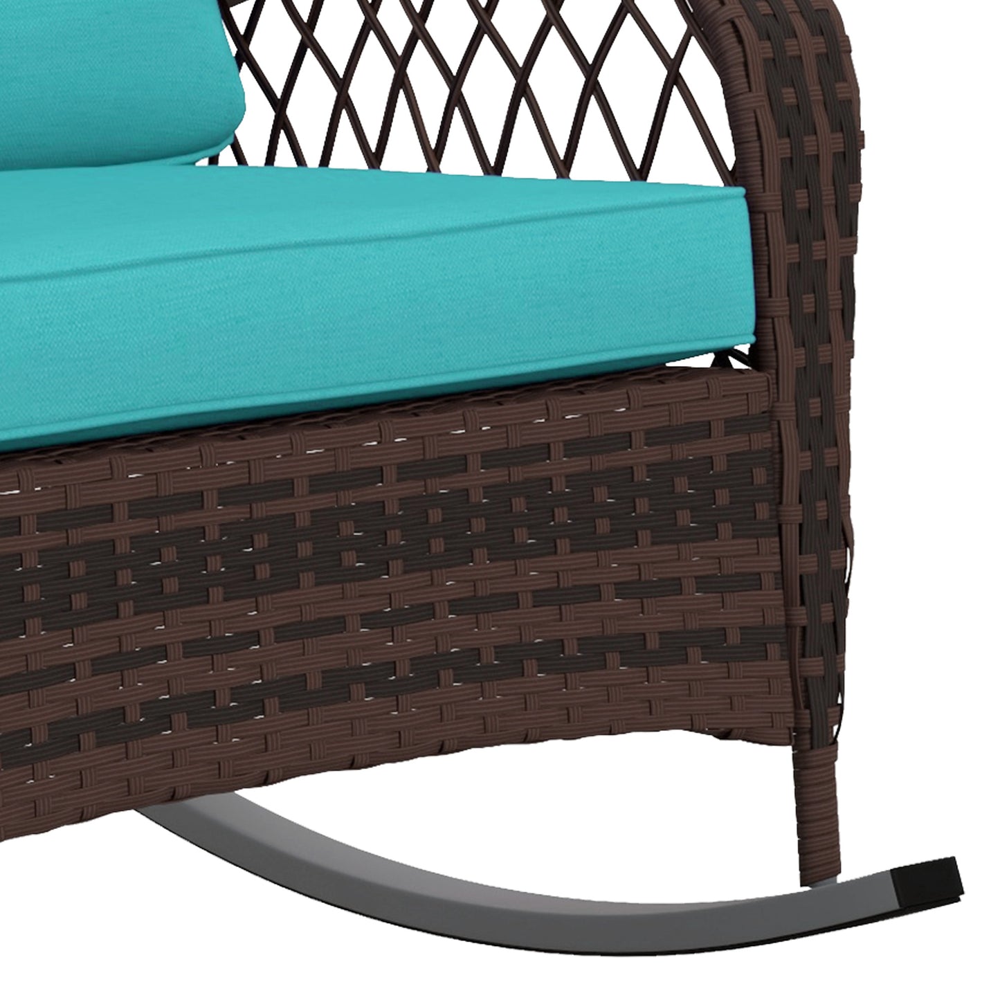 Outsunny Outdoor Wicker Rattan Rocking Chair Patio Rocker with Thick Cushions for Garden Backyard Porch, Turquoise