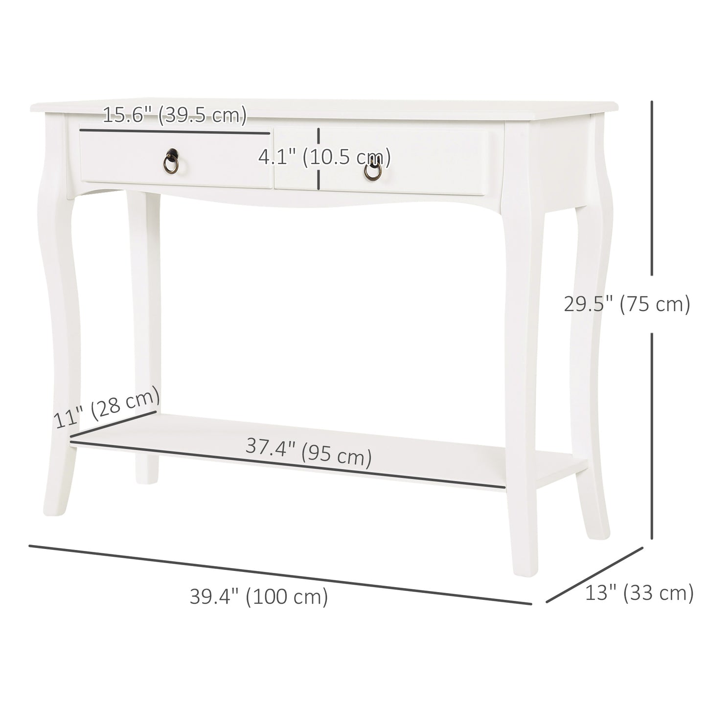 Modern Entryway Console Table with 2 Drawers and Bottom Shelf, in Ivory White