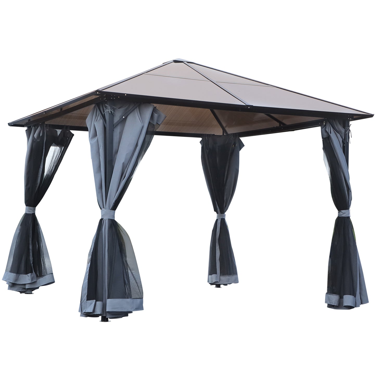 Outsunny 9.8' x 9.8' Garden Aluminium Gazebo Hardtop Roof Canopy Marquee with Mesh Curtains & Side Walls, Grey