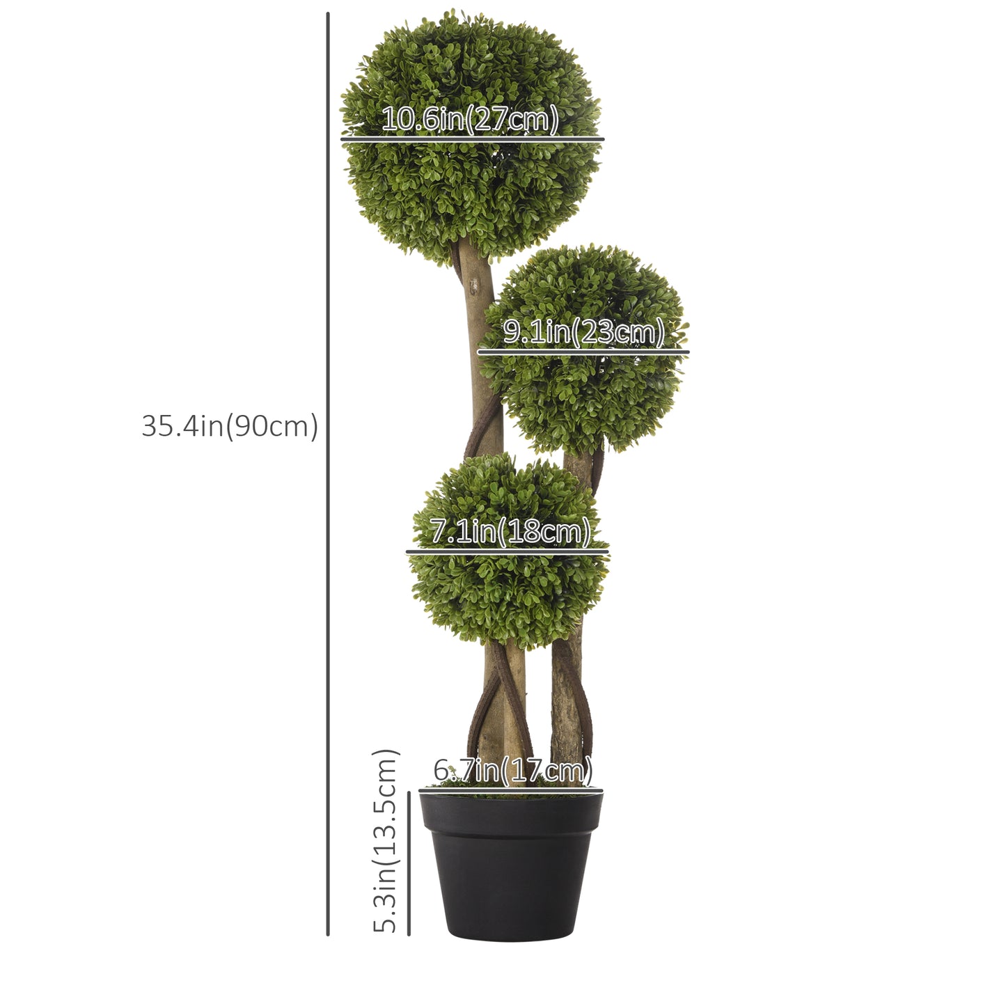 3FT Artificial Boxwood Topiary Tree, Potted Fake Plant, Triple Ball Tree for Indoor and Outdoor, Green