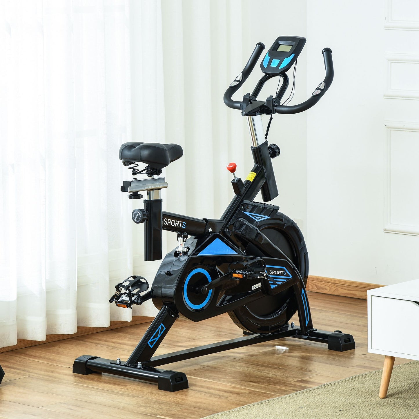 Stationary Exercise Bike Indoor Cardio Workout Cycling Bicycle w/ Heart Pulse Sensor & LCD Monitor 28.6lb Flywheel Adjustable Resistance