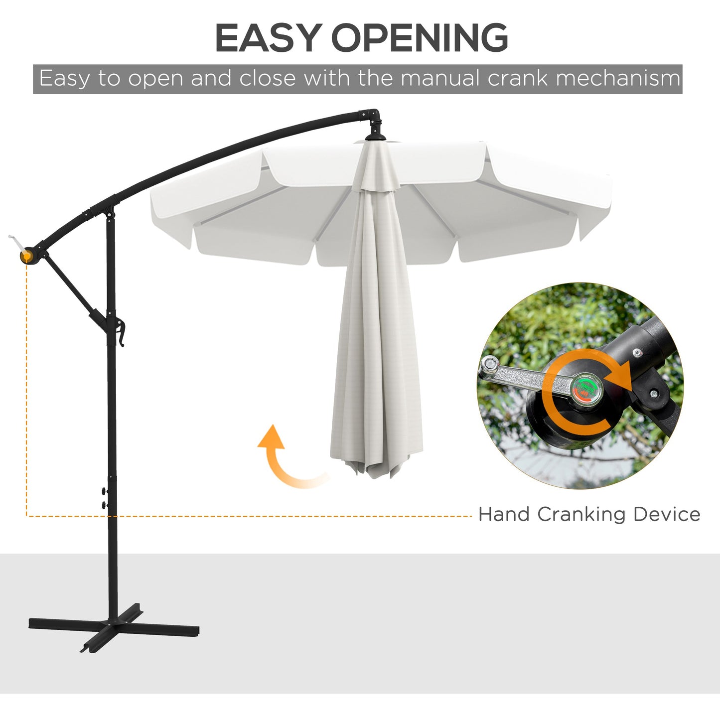 1FT Cantilever Patio Umbrella Offset Parasol with Cross Base and 8 Ribs for Garden, Cream White