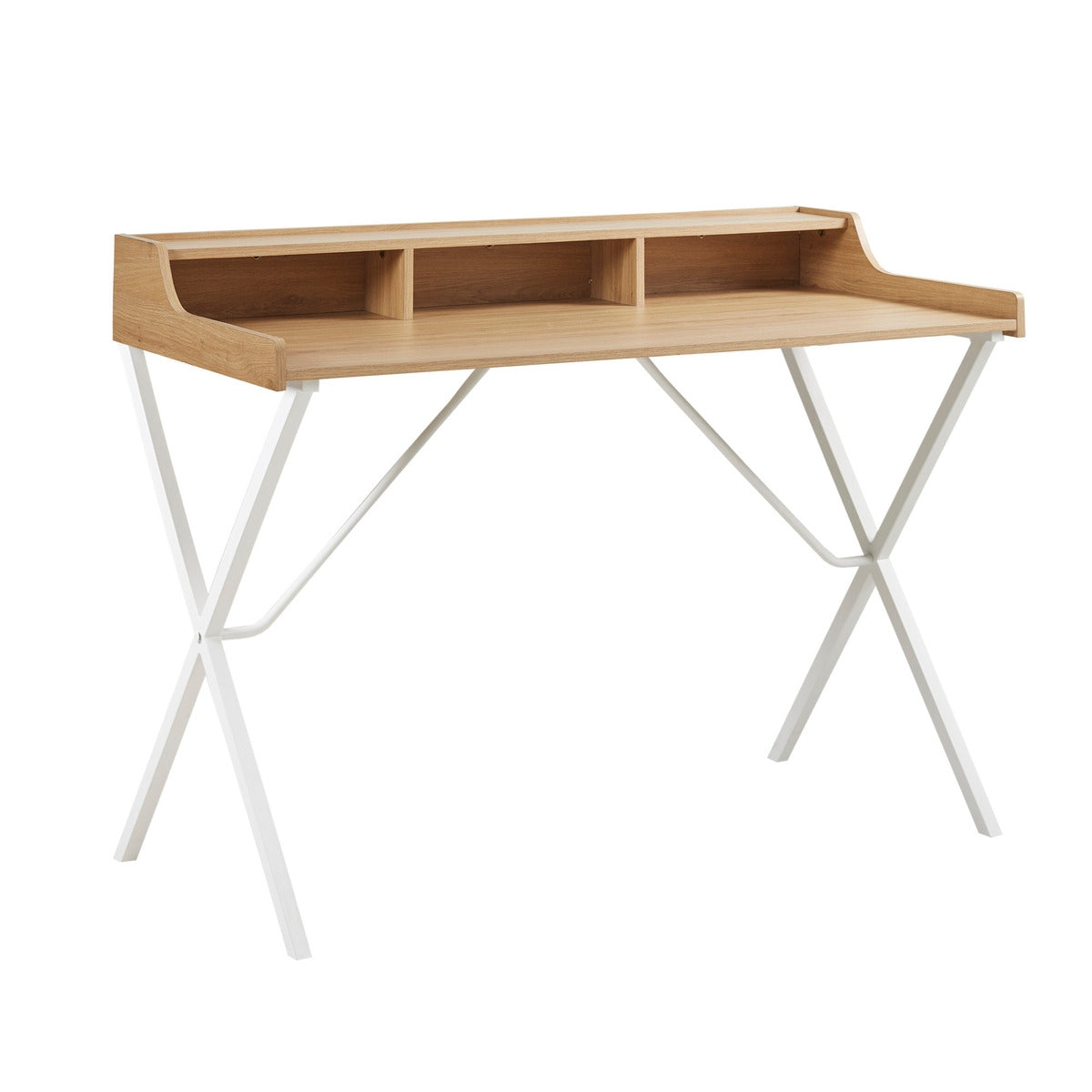 Computer Writing Desk with Cubic Storage, Natural/White