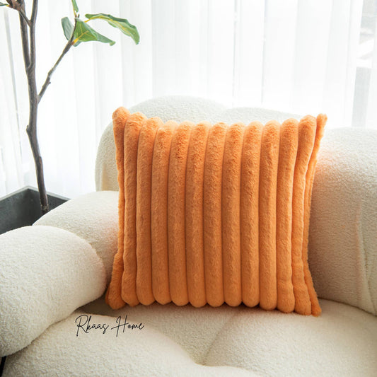 Fluffy Striped Soft Plush Faux Fur Corduroy Style Cushion Covers 45X45 cm ORANGE