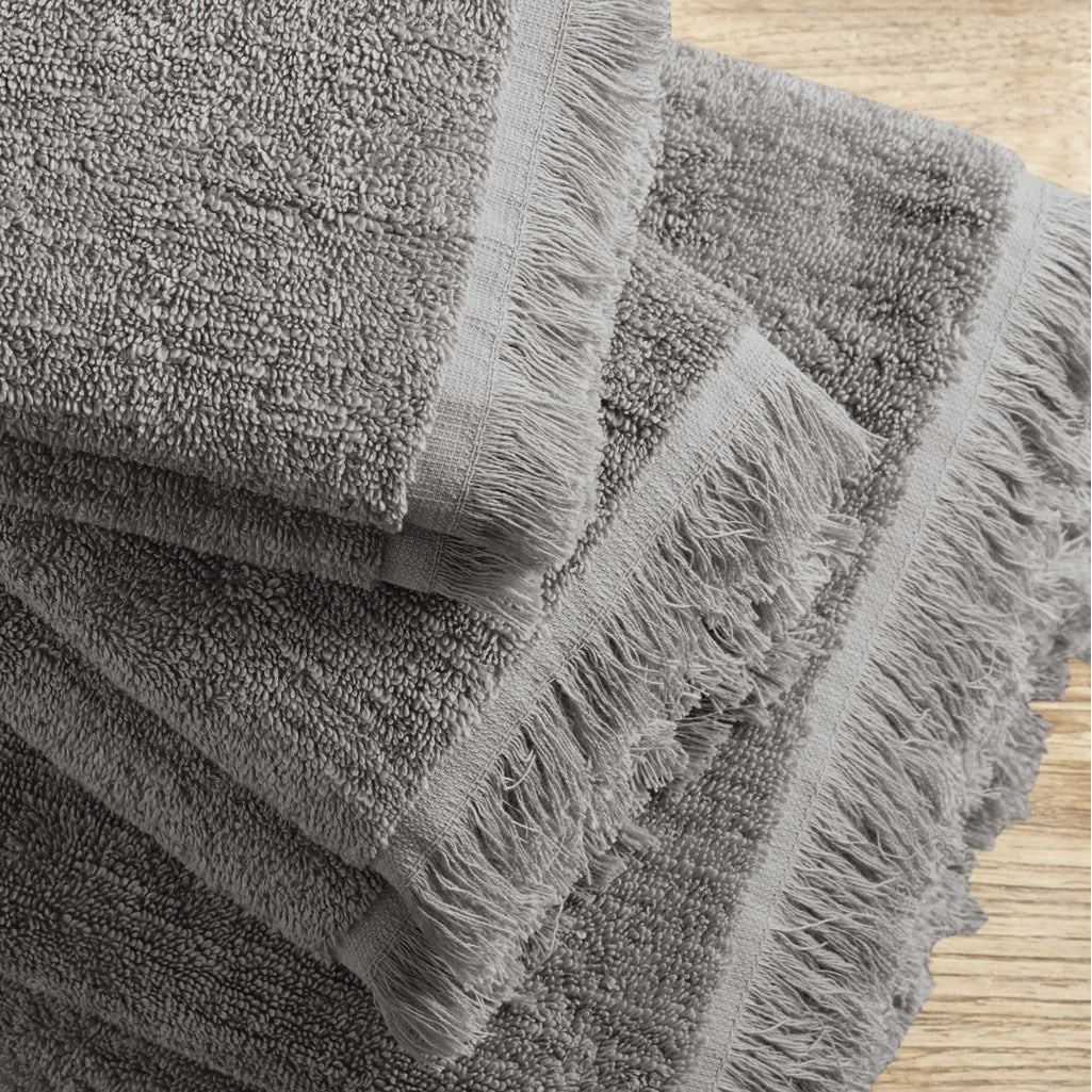 Terry Cotton 630gsm Fringed 6-Piece Towel Set, Dark Gray