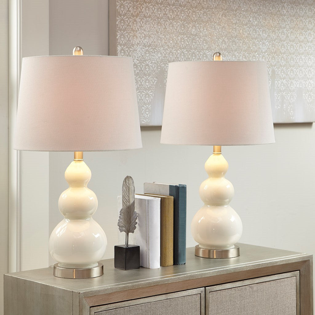 White Glass Base Table Lamp ( Set of 2 )