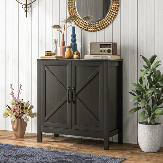 Small Sideboard Buffet or Entryway with Barn Door and Adjustable Shelves, Black