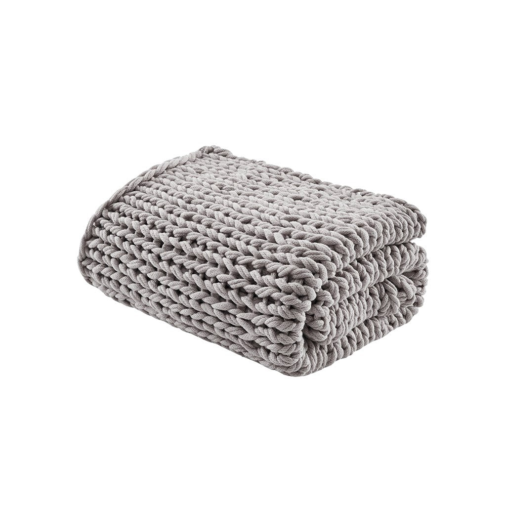 Handmade Chunky Double Knit Throw Blanket, Light Grey