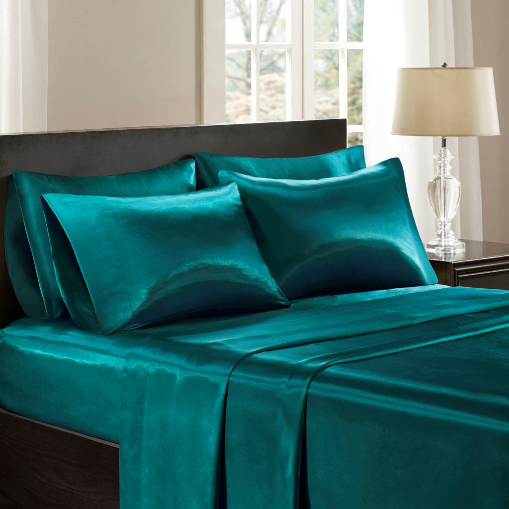 Luxury Satin 6-Piece Sheet Set, Teal Blue Green