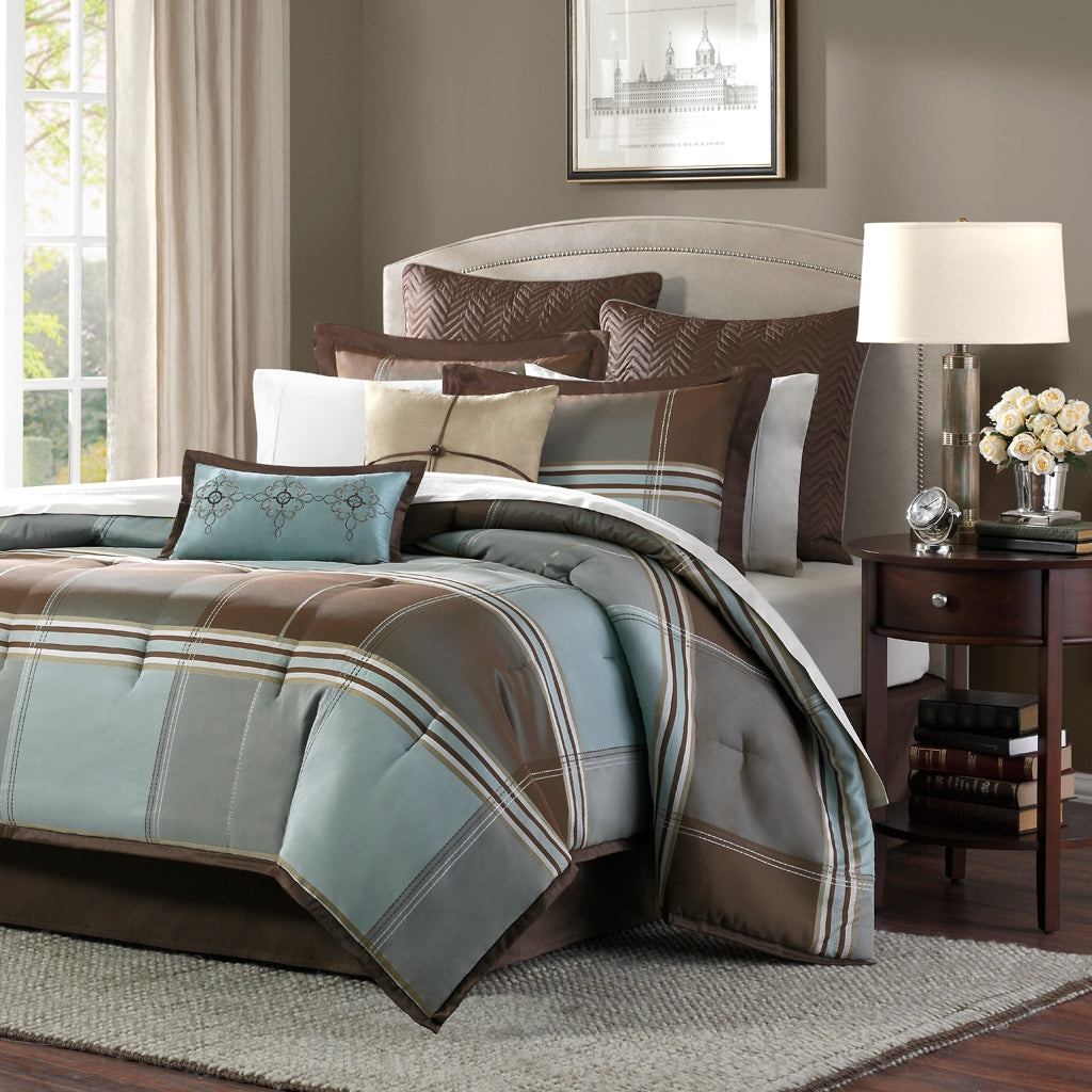 Colorblock Plaid 8-Piece Comforter Set, Taupe