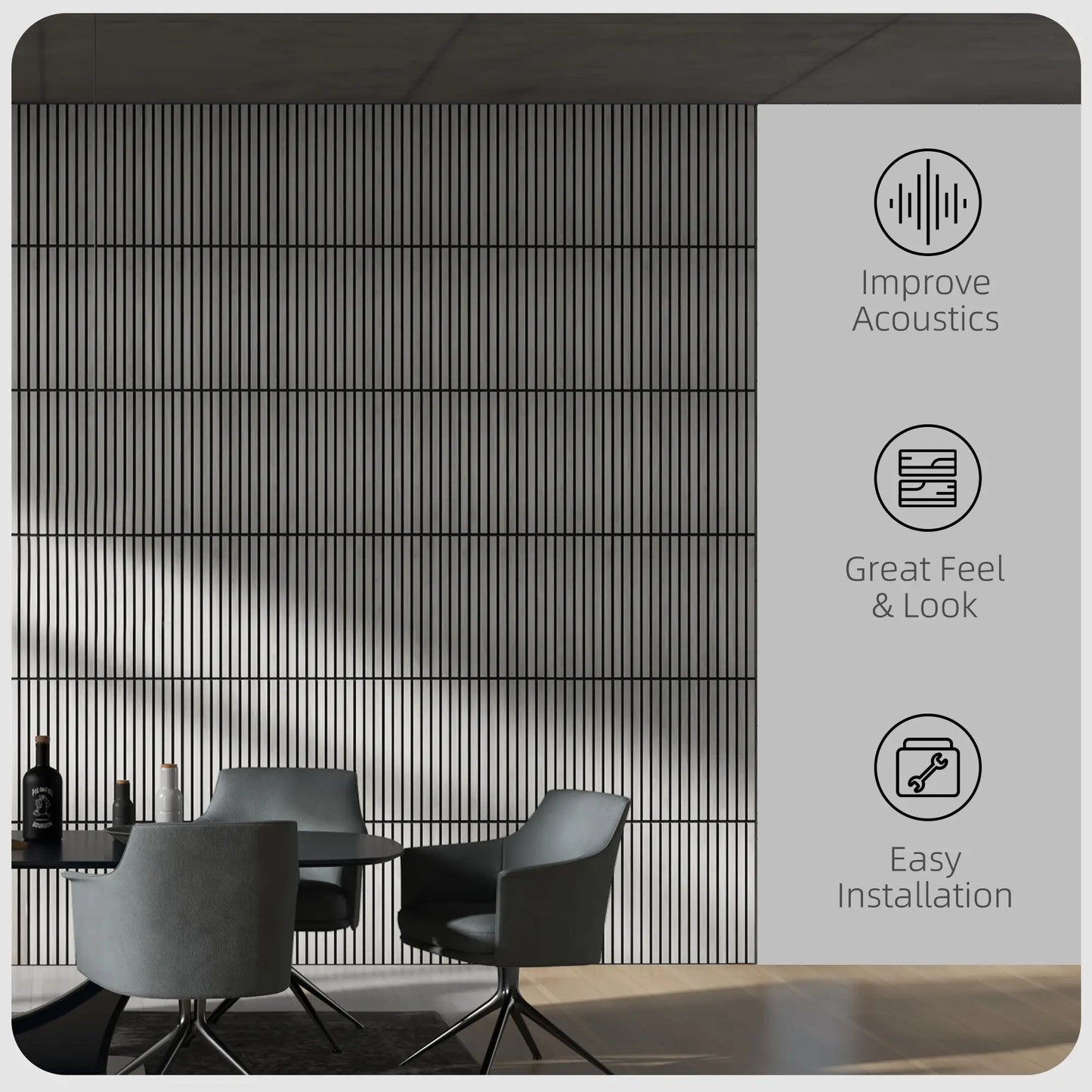 24"x24" Wood Panels Wall Decor,Sound Absorbing Slat Wall For Interior Wall Decor, in Grey