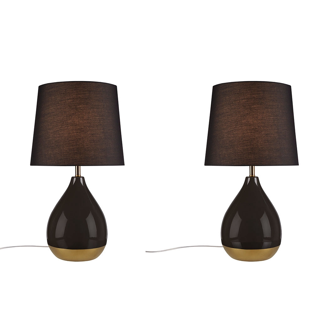 [Set of 2] 2-Tone Ceramic Teardrop Table Lamp, Black