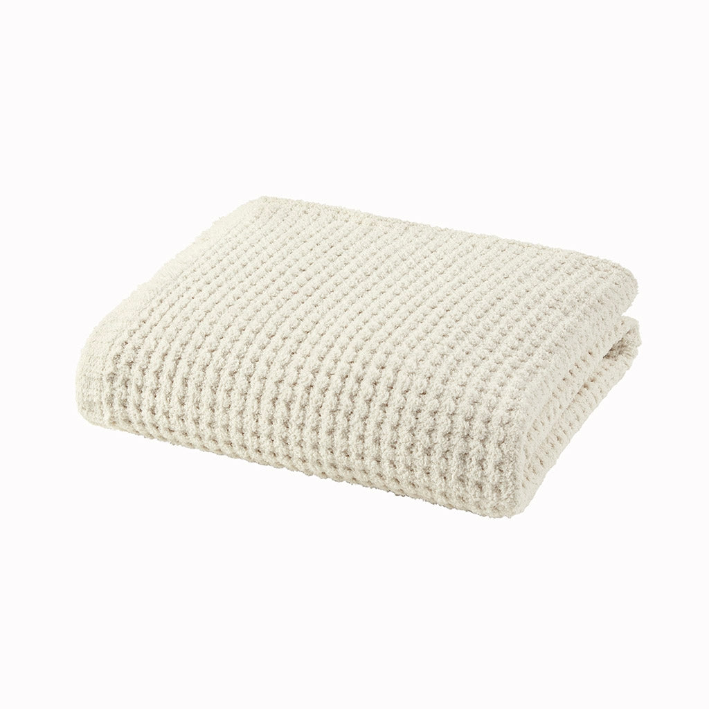 Sherpa Waffle Knit Chenille Throw, Ivory