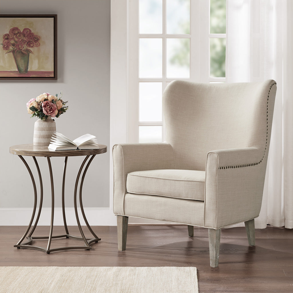 Round Wingback Accent Chair, Cream