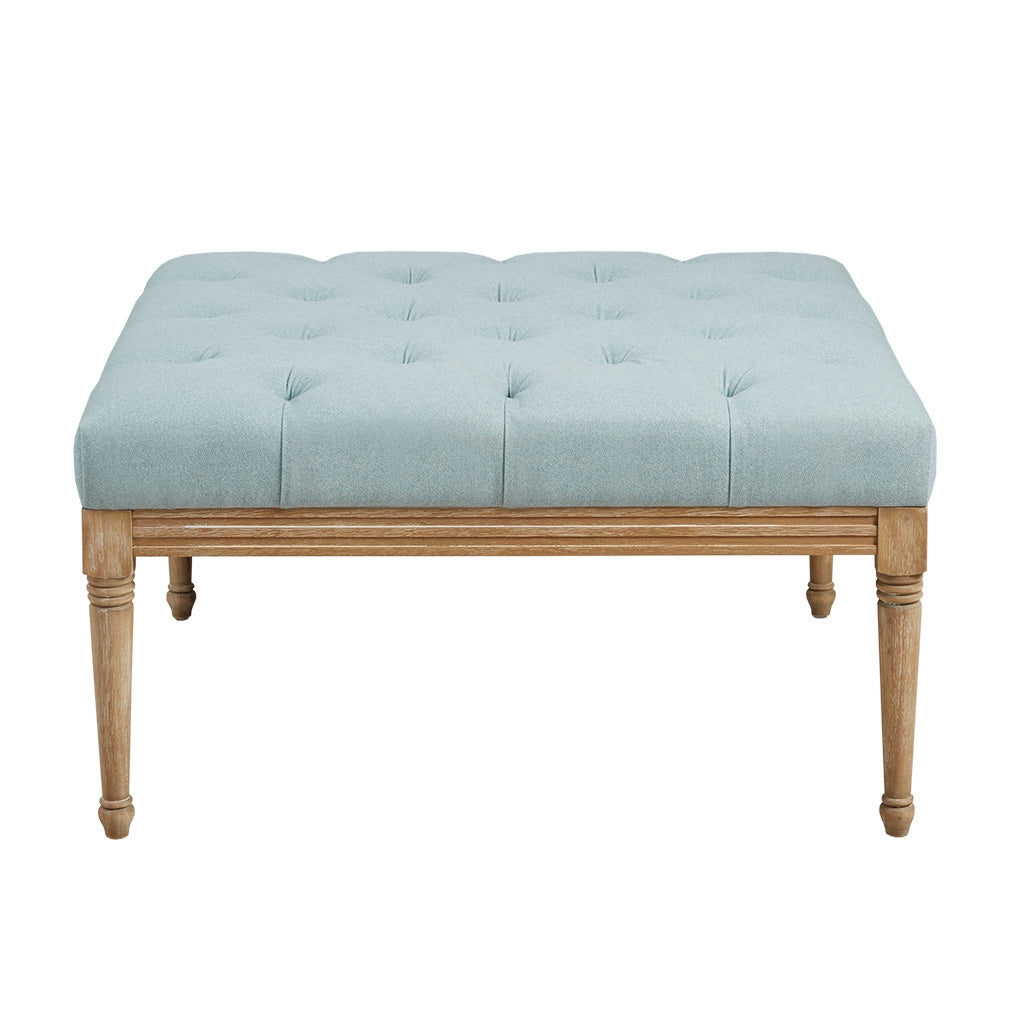 Transitional Square Tufted Ottoman, Blue