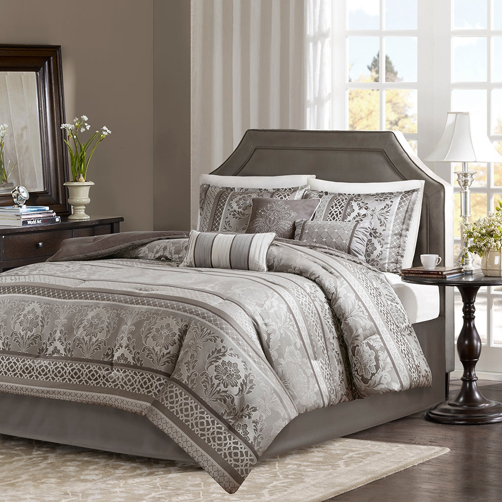 Classic Botanical 7-Piece Comforter Set, Silver/Grey