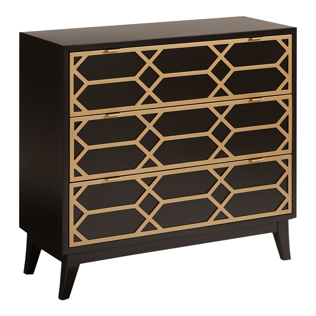 Gold Lattice 3-Drawer Chest, Black