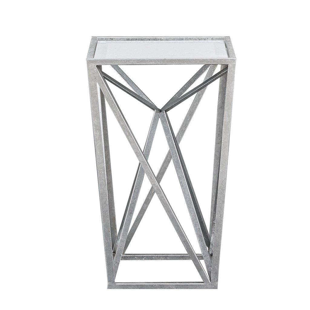 Metal Silver Base with Mirror Tabletop Accent Table