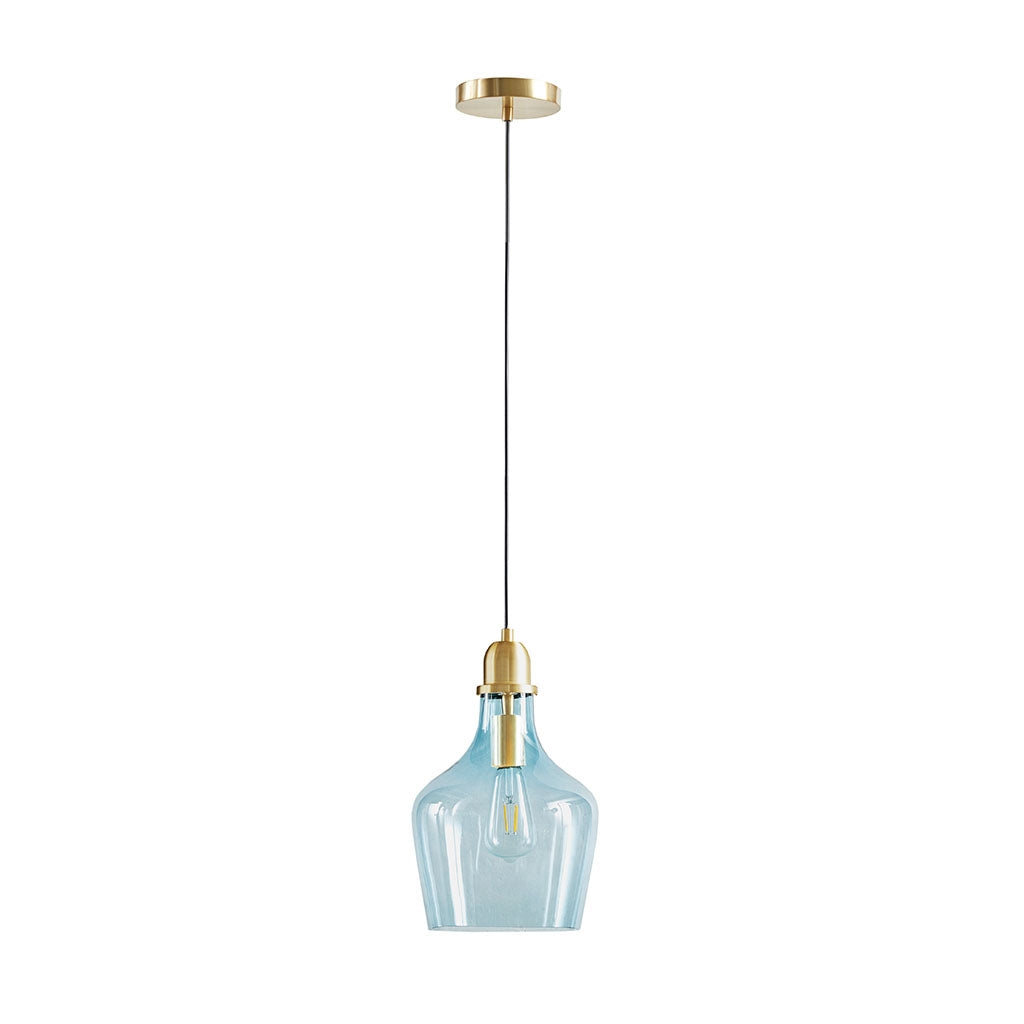 Bell Shaped Industrial Glass Pendant, Blue