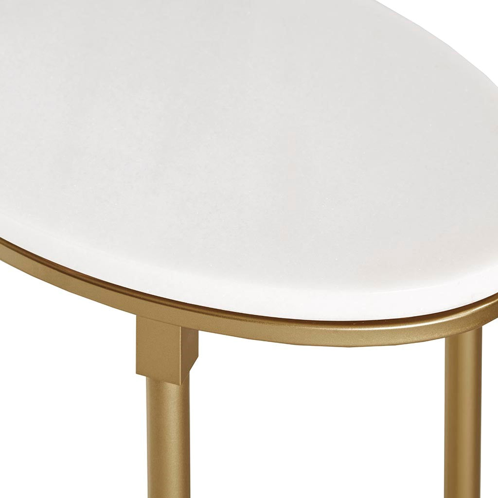 White Marble Tabletop End Table with Gold Base