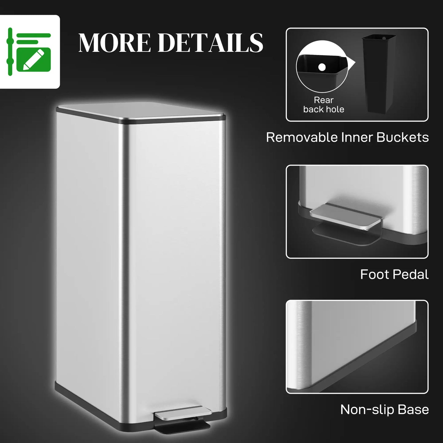 5.3 Galllon Stainless Steel Kitchen Garbage Can with Soft-close Lid, Foot Pedal, Fingerprint-Proof, Silver