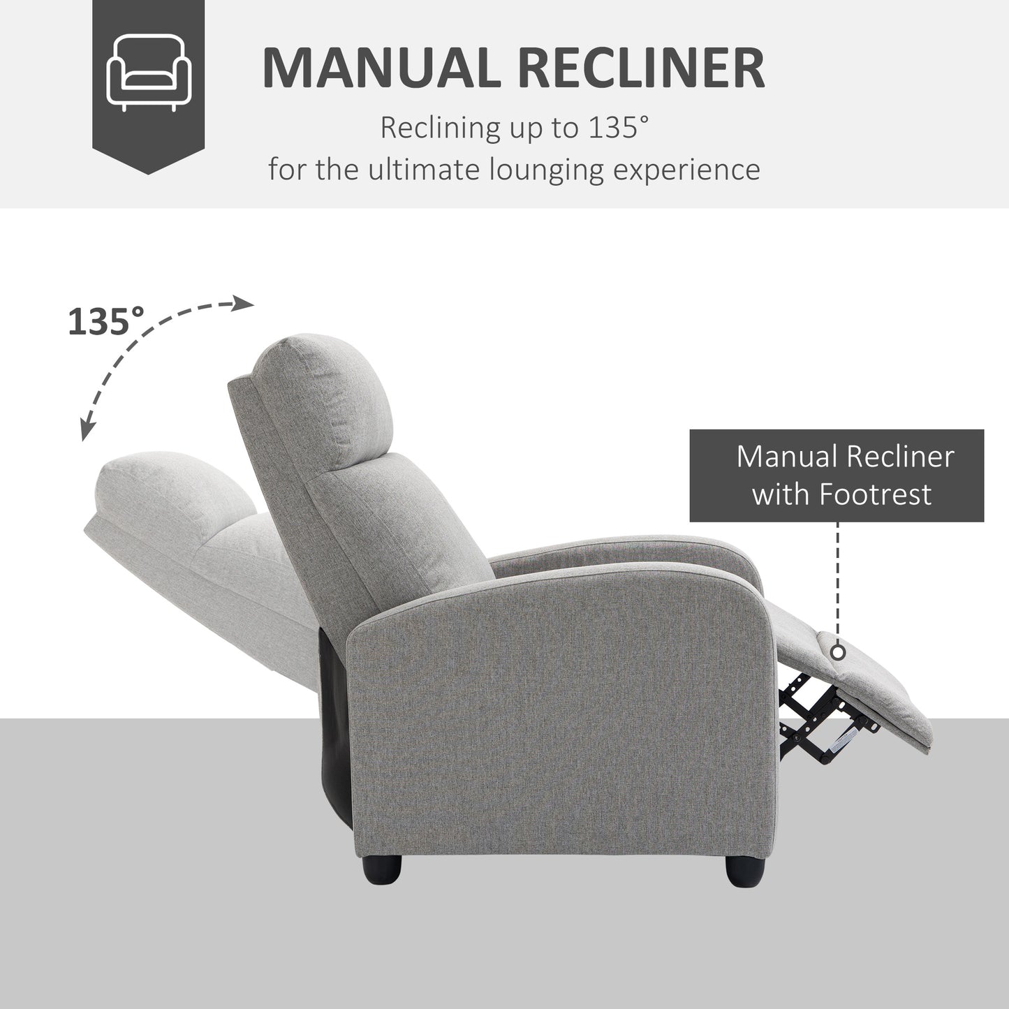 Fabric Recliner Manual Home Theater Seating Single Linen-Touch Sofa Armchair for Living Room, Light Grey