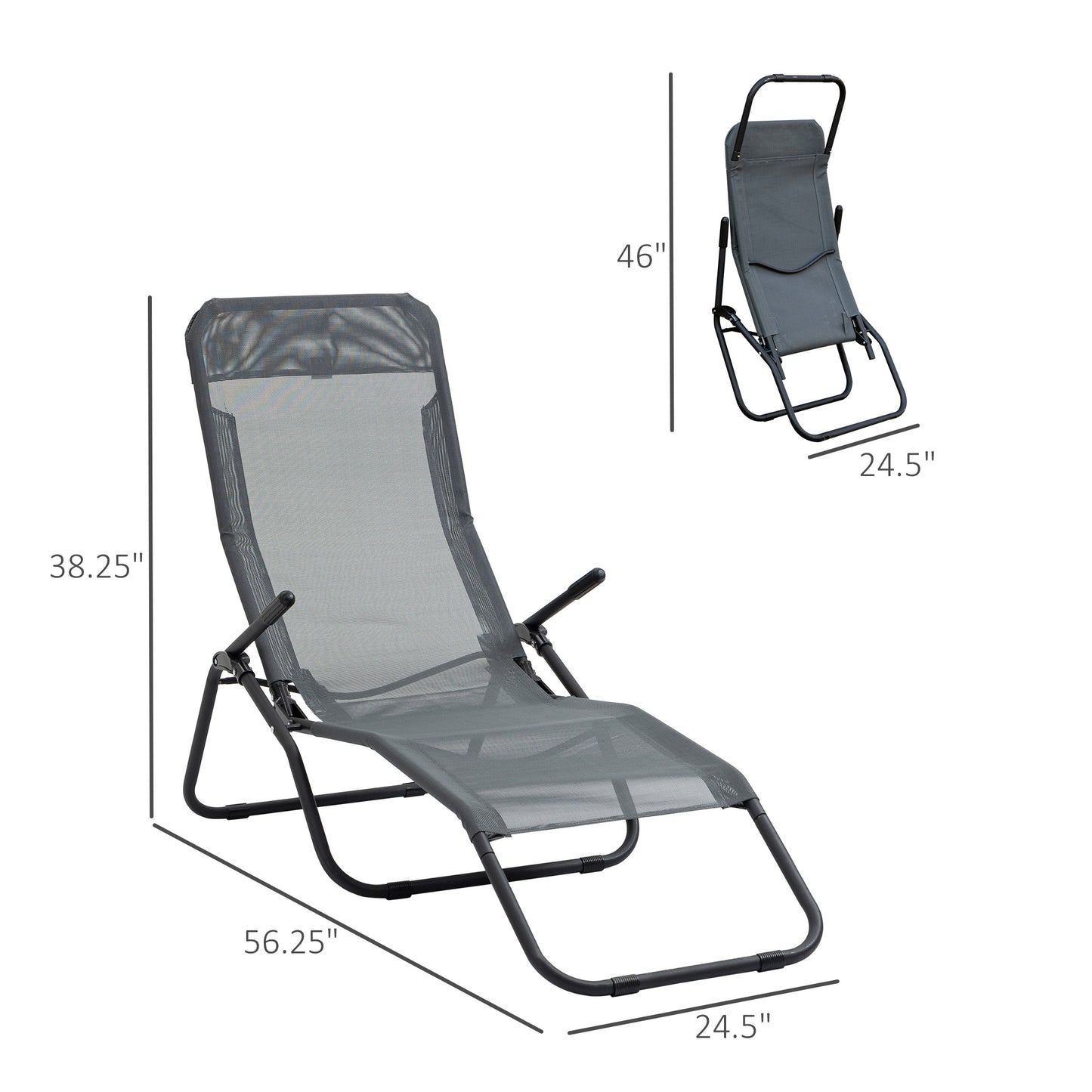 Foldable Patio Lounge Chair, Outdoor Beach Lounger with Breathable Mesh Fabric, Zero Gravity Chair with Rocking Function, Footrests, and Armrests, for Garden, Pool, Grey