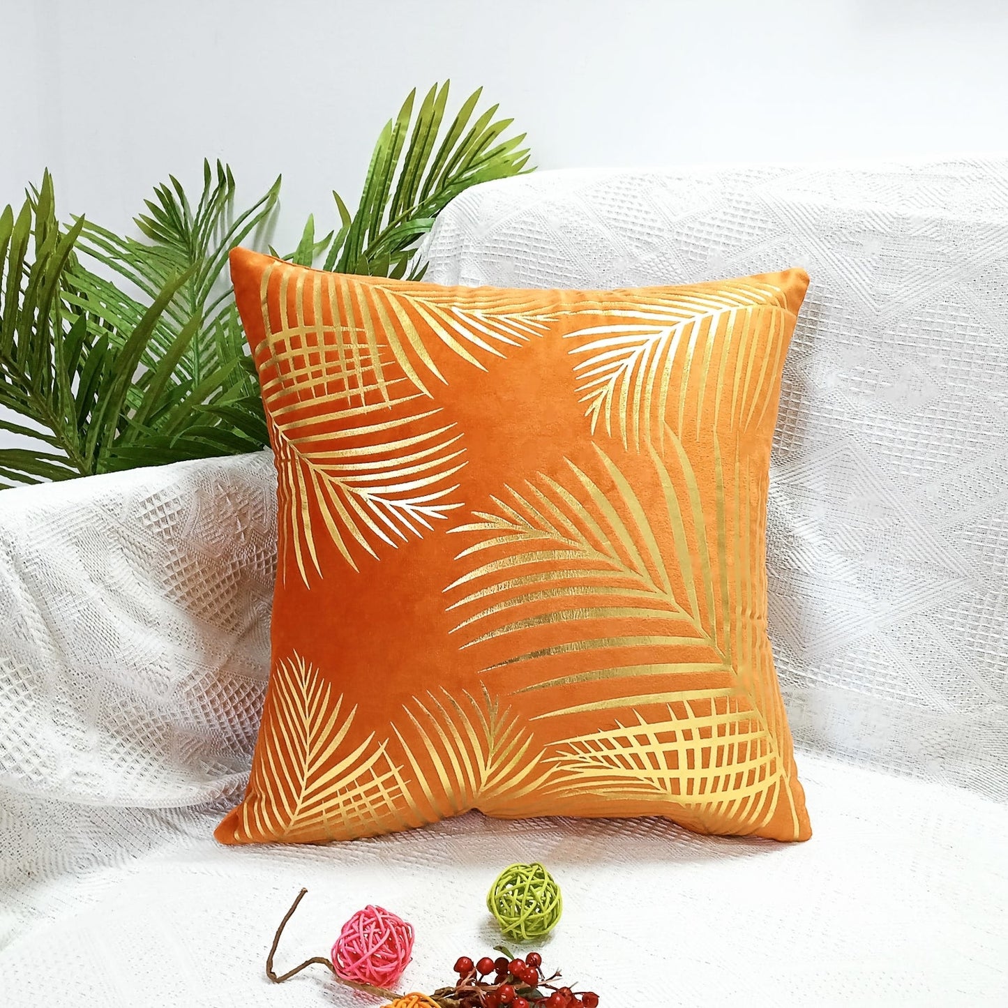 Copy of Gold Leaf Pattern Velvet Cushion Covers 18x18 Orange (1 pc)