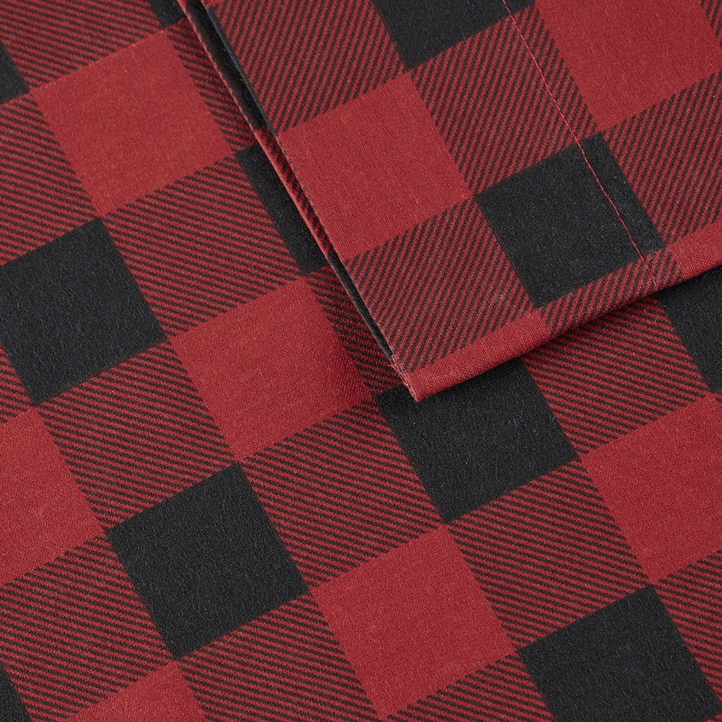 Cotton Flannel Winter Sheet Set, Red Buffalo Check