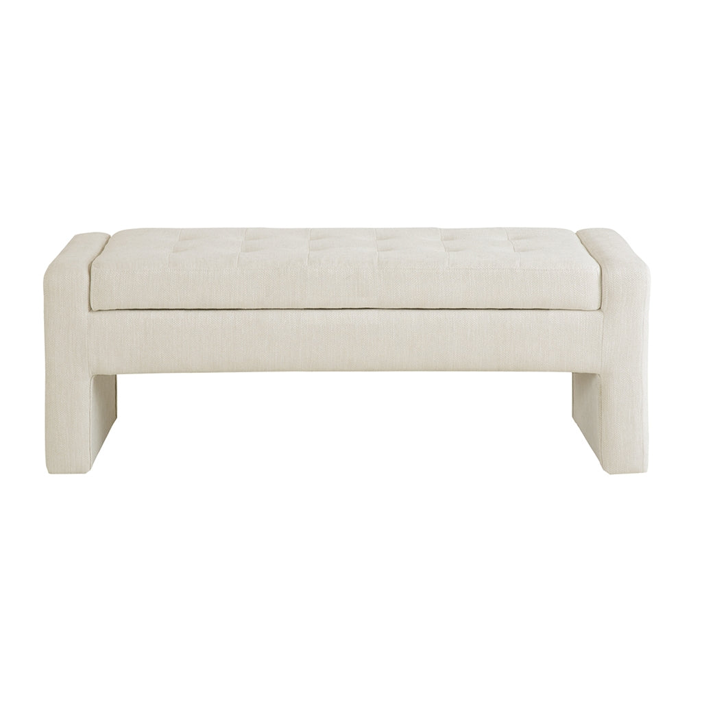 Button Tufted Upholstered Storage Bench, Ivory