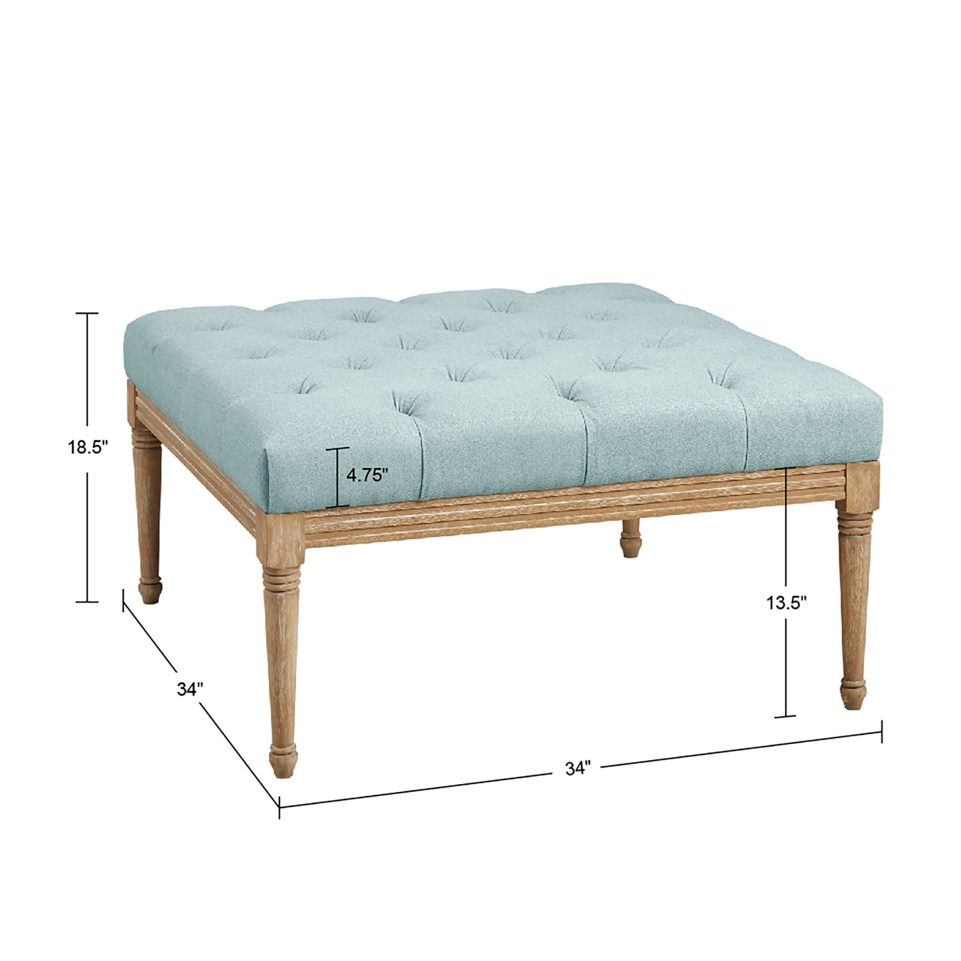 Transitional Square Tufted Ottoman, Blue