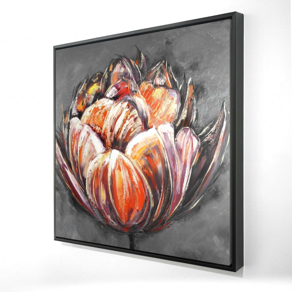 Double and Abstract Orange Tulip Print On Canvas, 36"x36"